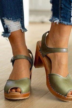 Peep Toe Chunky Pumps Sandals Women Shoes