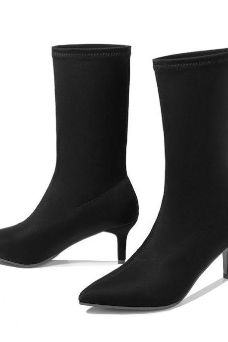Black Point Toe Heeled Winter Women Boots