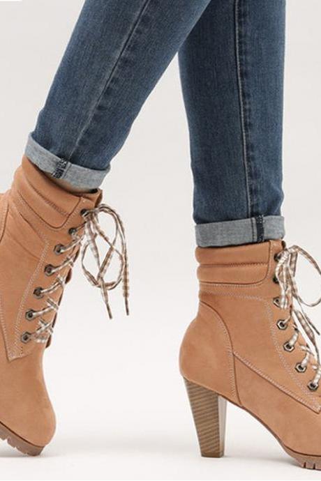 Lace-up Front Heeled Boots