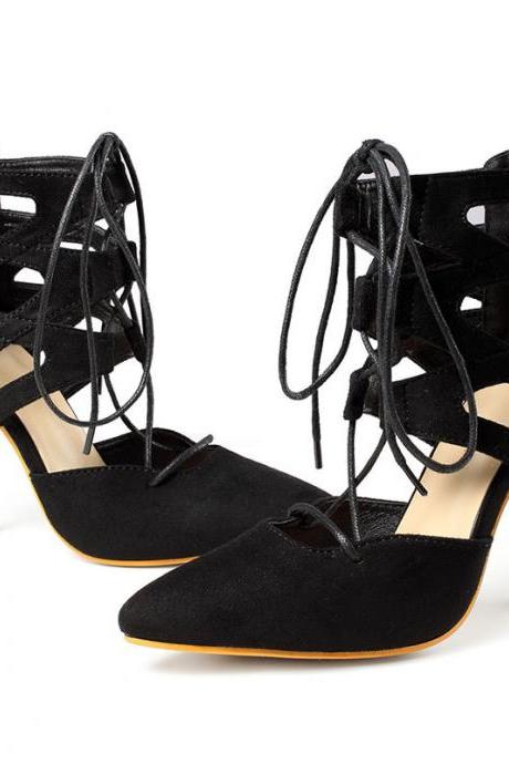 Point Toe Stiletto Heeled Black Strappy Sandals Boots