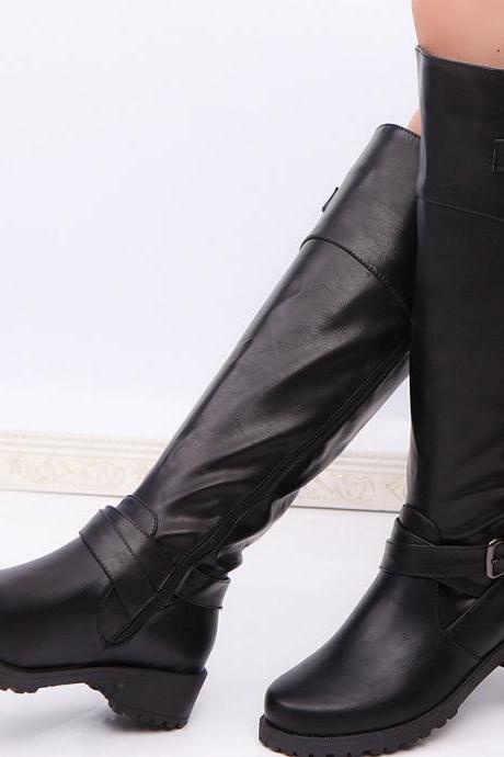 Chuckle Decor Side Zipper Under Knee Women Boots