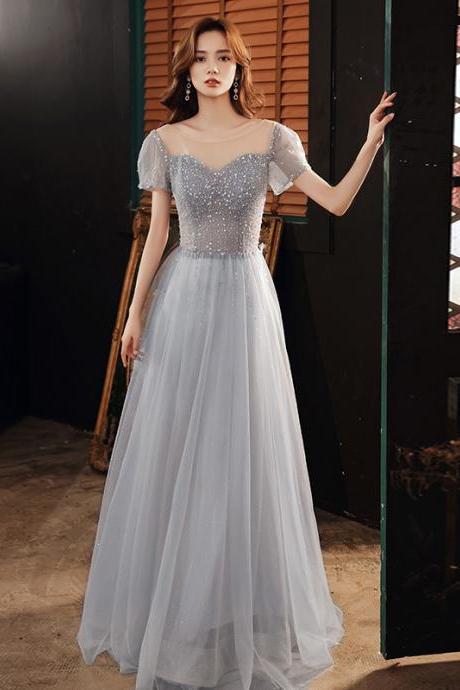 Grey Special Occasion Dresses Beaded Long Evening Gowns Asian