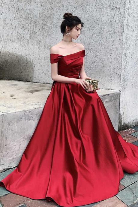 Asymmetric Neckline Asian Evening Gowns Dark Red Formal Occasion Pageant Dress