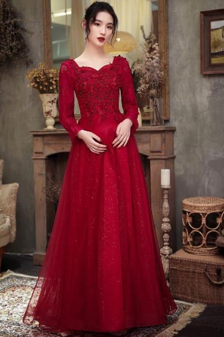 Dark Red Long Formal Occasion Dress Pageant Party Evening Gowns