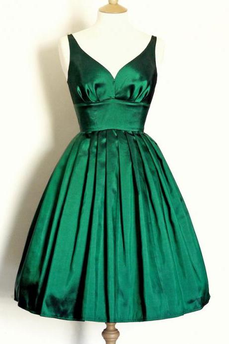 Dark Green Taffeta Vintage Short Dresses For Party