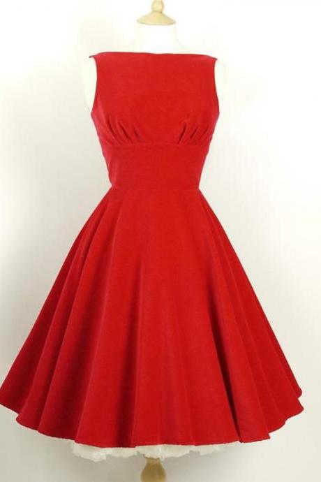Bateau Neckline Red Velvet Vintage Short Party Dresses