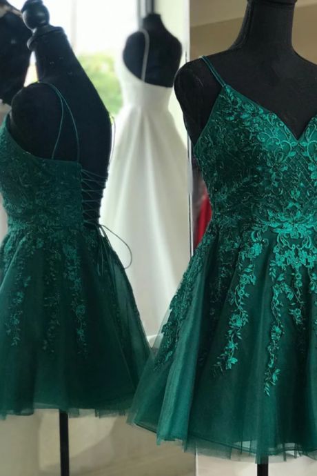 Spaghetti Straps Hunter Green Short Homecoming Dresses For Hoco Party