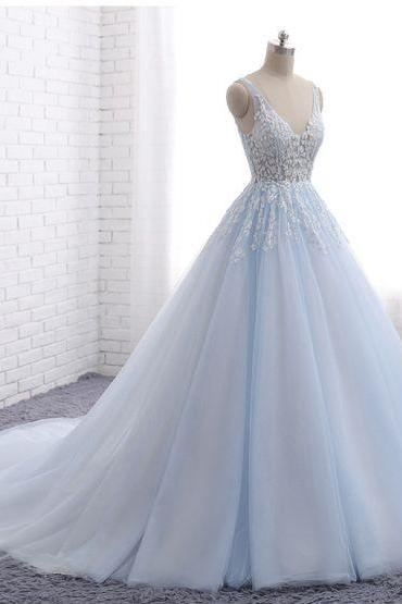 Light Blue Long Formal Occasion Dresses Evening Gowns