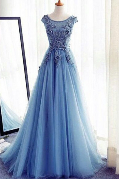 Sleeveless Long Evening Gowns Blue Special Occasion Dresses