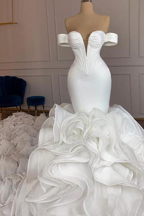 Off Shoulder Organze Mermaid Wedding Dresses