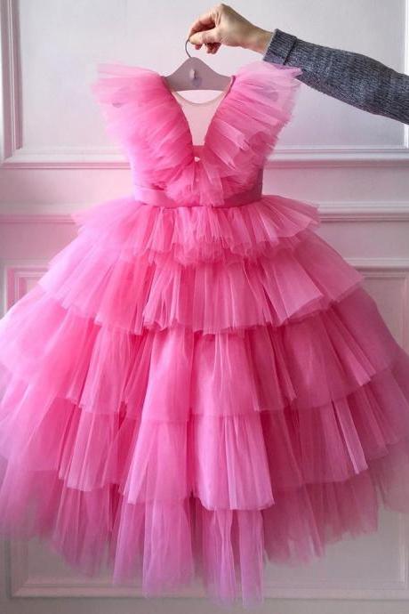 Tiered Tulle Girl Dress For Birthday Party Formal Occasion