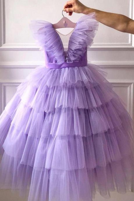 Lavender Tulle Girl Dresses Long Formal Occasion Gown