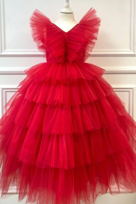 Red Tulle Girl Formal Dress
