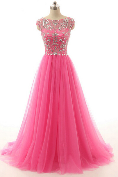 Pink Long Beaded Prom Dresses Special Occasion Formal Evening Gowns
