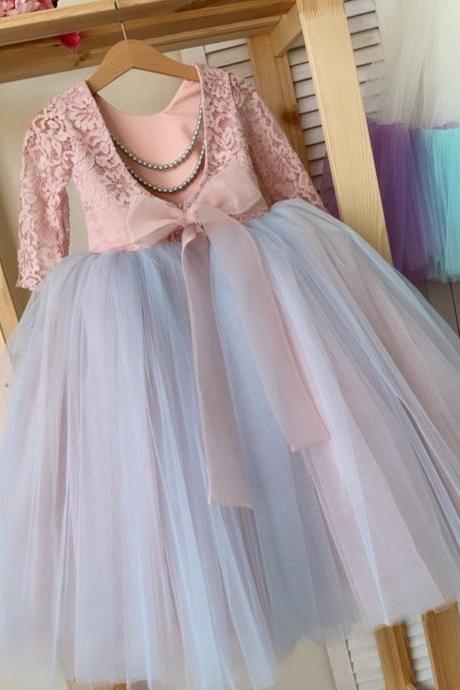 Long Sleeves Tulle Lace Girl Dress
