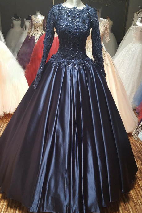 Modest Navy Formal Occasion Dress Long Evening Gowns