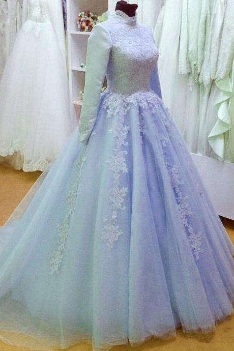 Muslim Blue Wedding Dresses Modest Formal Occasion Evening Gowns