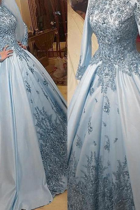 Islamic Blue Wedding Dresses For Muslim Bride