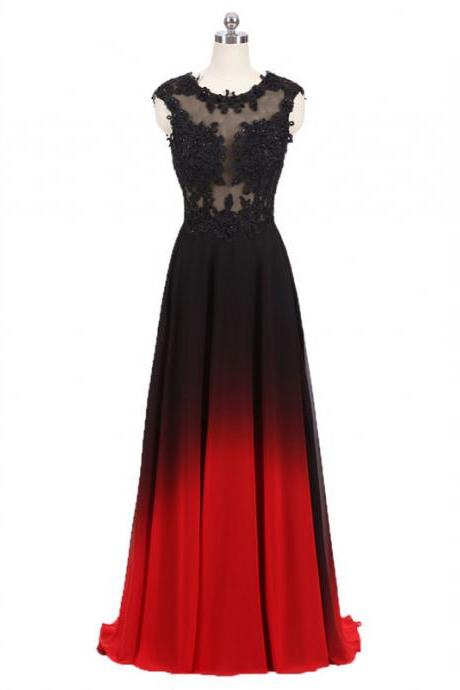 Appliqued Sheer Bodice Prom Dresses Long Ombre Formal Occasion Dress Evening Gown