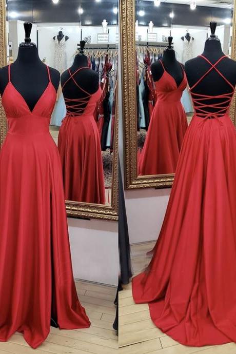Simple Red Prom Dresses Long Pageant Gowns Custom Made