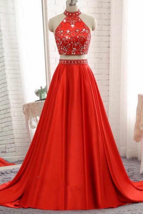 Two Piece Red Prom Dresses