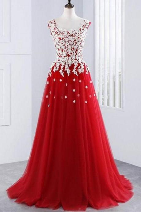 A-line Red Formal Occasion Dress With Lace Floor Length Long Evening Gowns
