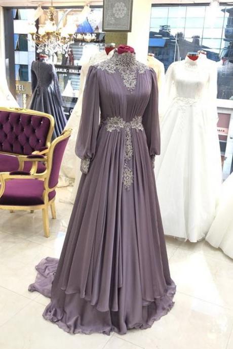 Modest Muslim Formal Occasion Dresses Long Sleeves Islamic Evening Gowns