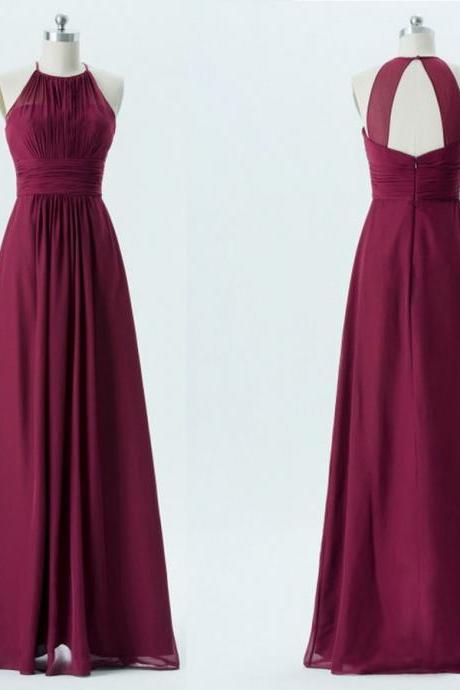 A-line Wine Long Bridesmaids Dresses Maid Of Honor
