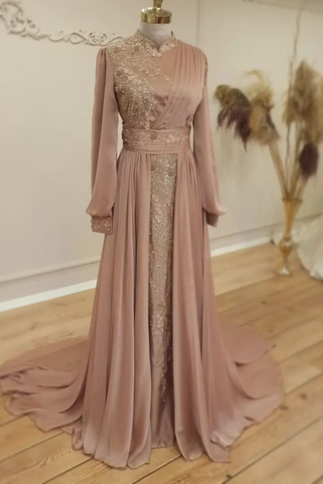 Modest Formal Occasion Dresses Long Sleeves Islamic Evening Gowns
