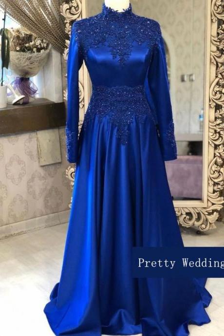 Royal Blue Formal Occasion Dresses Long Sleeves Evening Gowns For Muslim Women