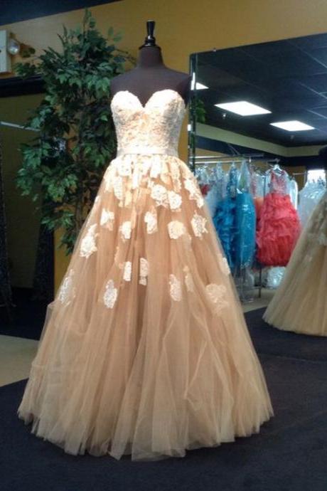 Sleeveless Champagne Long Prom Dress With Lace Floor Length Pageant Evening Gowns