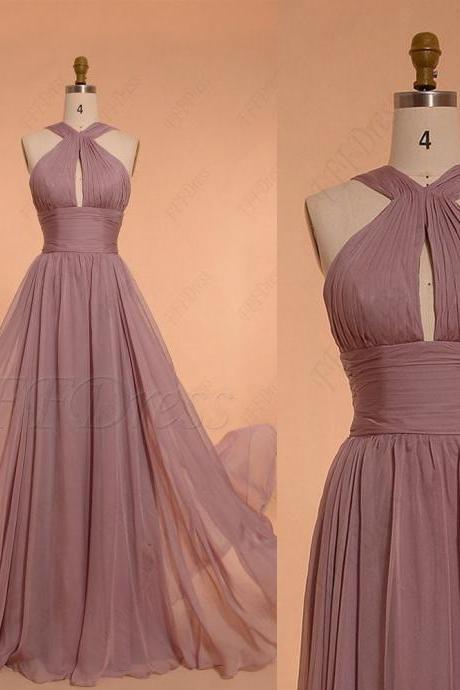 Halter Long Chiffon Mxi Dress Formal Occasion Dresses For Bridesmaids Maid Of Honor Evening Gowns