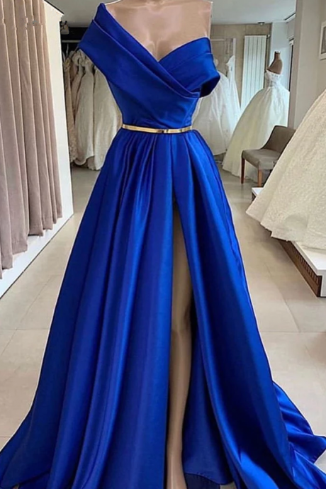 Royal Blue Long Evening Dresses with Slit Formal Pageant Gowns