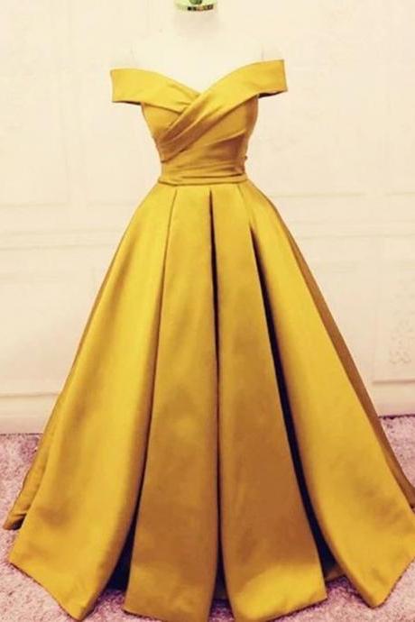 Off The Shoulder Gold Long Prom Dresses Formal Pageant Evening Gowns