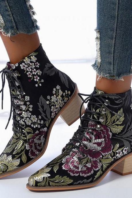 Floral Martens Boots Winter Women Shoes