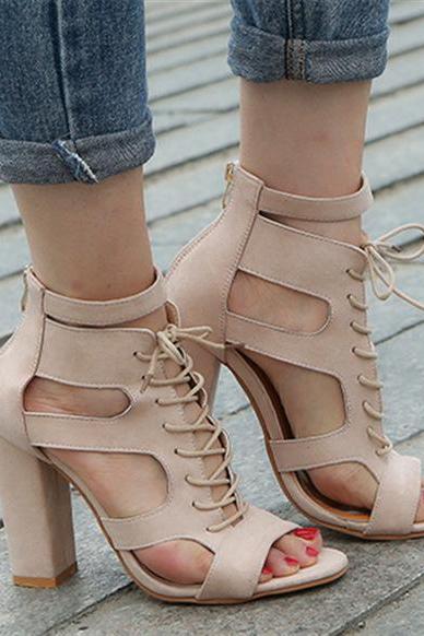 Ankle Strap Chunky Shoes Black Women Heels Sandals