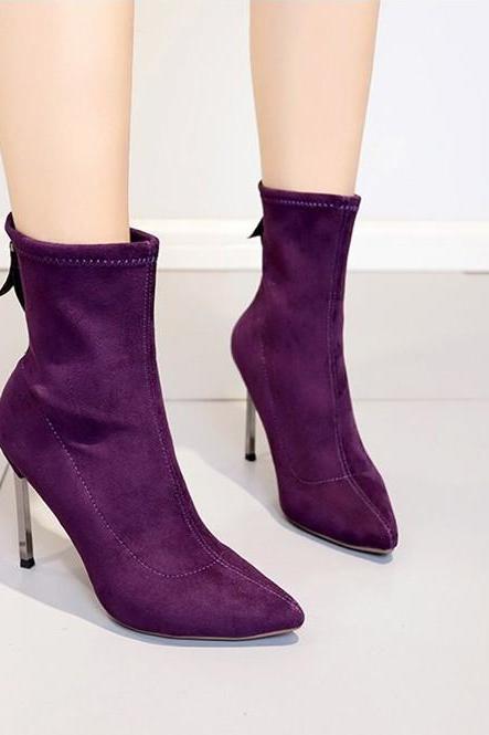 Purple Women Stiletto Heels Ankle Boots
