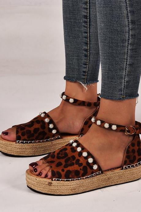 Leopard Espadrille Flats Women Summer Shoes