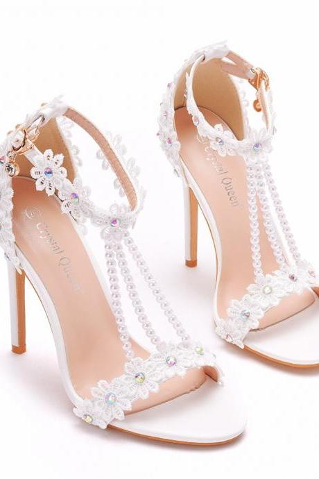 Women Heeled Summer Sandals Wedding Shoes for Brides