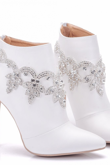 High Heeled White Ankle Boots Women Shoes
