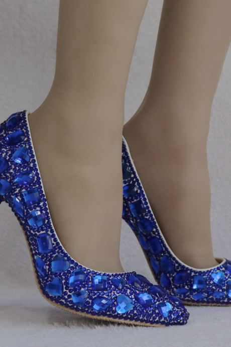 Blue Crystal Women Prom Shoes