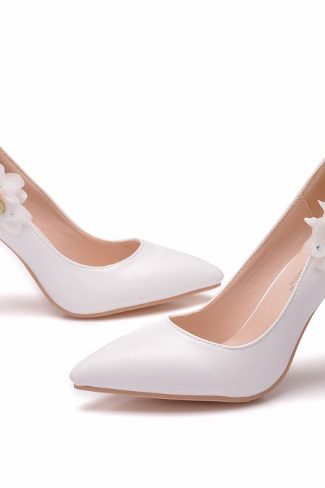 Flowers Decor White Wedding Shoes For Women