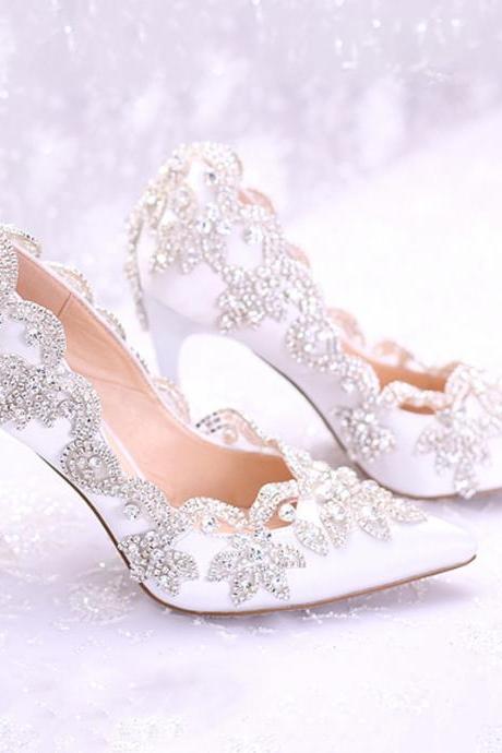Sparkle Crystal Decor White Wedding Shoes