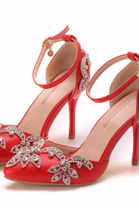 Ankle Staps Stiletto Heels Red Shoes Women