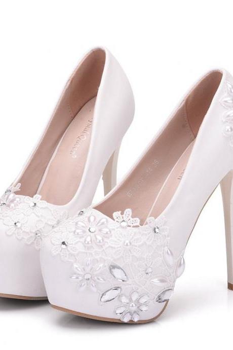 Crystal Decor White Platform Wedding Shoes