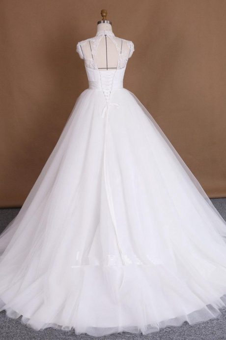 Sheer Sweetheart Neckline Cap Sleeves Ball Wedding Dresses Custom Made
