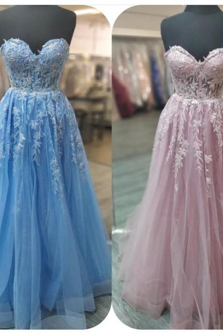 Sweetheart Neckline Long Prom Dresses Evening Gowns With Lace Details