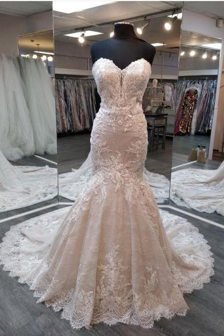 Sweetheart Neck Lace Mermaid Wedding Dresses Custom Bridal Gowns