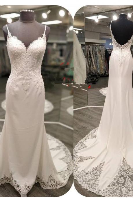 Spaghetti Straps Ivorywedding Dresses Custom Bridal Gowns