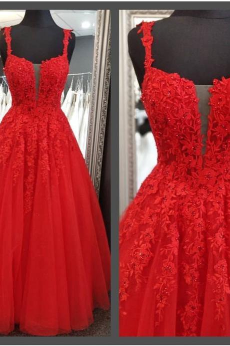 Red Prom Dresses Evening Gowns With Lace Details